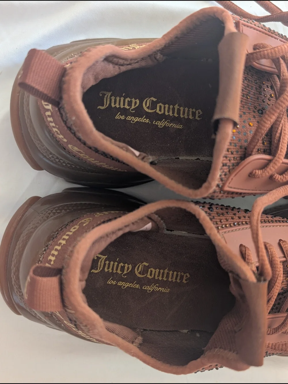 Juicy Couture Brown Rhinestone Adana Lace Up Chunky Knit Sneaker Size 9